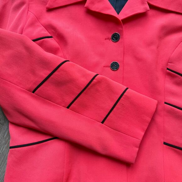 Vintage Entre Deux Red Blazer with Black Stripes, Size 6 Wool - Picture 6 of 8